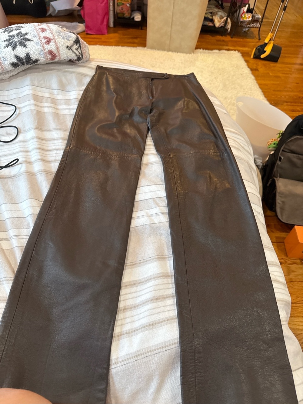 BCBG Brown Leather Wide-Leg Jeans